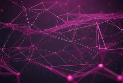 The primary subject of the image is a purple network of interconnected lines, which could be interpreted as a digital art piece or a pattern. The setting is a dark background, which contrasts with the purple lines. The visual style is a combination of digital art and a pattern, creating a unique and intriguing visual effect. The colors and mood of the image are predominantly purple, which gives it a calm and serene atmosphere.