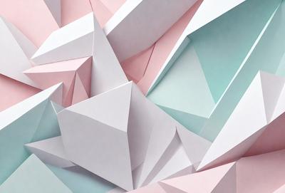 The primary subject of the image is a large, three-dimensional paper sculpture. The sculpture is made up of multiple layers of paper, creating a complex and intricate design. The sculpture is displayed against a backdrop of pink and blue paper, which adds a vibrant and lively atmosphere to the scene. The visual style of the image is a combination of digital art and illustration, as the paper sculpture is created using a digital medium. The colors and mood of the image are predominantly pink and blue, giving the scene a warm and inviting feel.