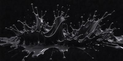 The primary subject of the image is a close-up of a black and white photo of a splash of water. The setting is a dark background, which emphasizes the water droplets. The visual style is a black and white photo, giving it a classic and timeless appearance. The colors and mood of the image are predominantly black and white, creating a sense of depth and contrast.