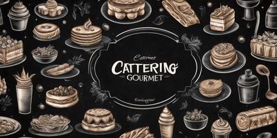 The image is a black and white illustration of various cakes and pastries. The primary subject is a collection of cakes and desserts, with some of them placed on plates. The setting is a black background, which highlights the cakes and pastries. The visual style is a combination of drawing and illustration, creating a detailed and artistic representation of the cakes and pastries. The colors and mood are predominantly black and white, giving the image a classic and elegant appearance.