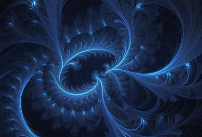 The primary subject of the image is a blue spiral pattern, which appears to be a digital art or illustration. The setting is a dark blue background, creating a contrasting and dramatic effect. The visual style suggests that the image is a creative and artistic representation of a spiral pattern. The colors and mood of the image are predominantly blue, giving it a calm and serene atmosphere.