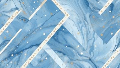 The primary subject of the image is a blue and white patterned surface, which appears to be a marble or stone tile. The setting is a room with a blue and white color scheme. The visual style is a combination of digital art and illustration, creating a unique and artistic design. The dominant colors are blue and white, giving the space a calm and serene atmosphere.