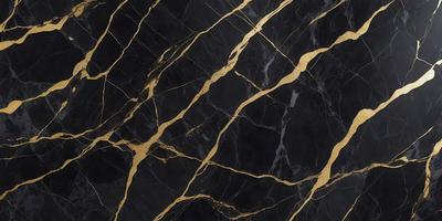 The primary subject of the image is a black marble countertop with gold accents. The setting is a kitchen, and the visual style is a close-up of the countertop. The dominant colors are black and gold, creating a luxurious and elegant atmosphere.