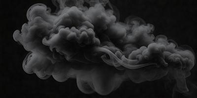 The primary subject of the image is a cloud of smoke, which is the main object, scene, or focus of the image. The setting is a dark background, which creates a dramatic and moody atmosphere. The visual style is a black and white photo, giving the image a classic and timeless appearance. The colors and mood are dominated by the smoke, which appears as a dense and ominous presence in the scene.