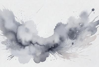 The primary subject of the image is a watercolor painting of a cloud. The setting is a white background, and the visual style is a watercolor painting. The dominant colors are shades of gray, and the overall atmosphere is calm and serene.