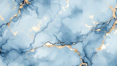 The primary subject of the image is a blue marble wall with a pattern of white streaks. The setting is a room with a blue and white marble floor. The visual style is a combination of a photo and digital art, creating a unique and artistic representation of the marble wall. The colors and mood of the image are predominantly blue and white, giving it a calm and serene atmosphere.