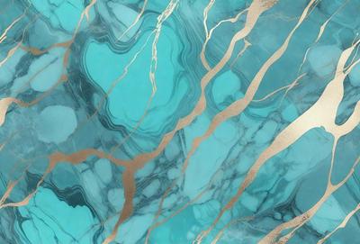 The primary subject of the image is a blue and gold marbled tile. The setting is a bathroom, with the tile covering the walls and floor. The visual style is a close-up of the tile, showcasing its intricate design. The dominant colors are blue and gold, creating a luxurious and elegant atmosphere.