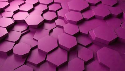 The primary subject of the image is a purple wall with a pattern of hexagonal shapes. The setting is a room with a purple background, and the visual style appears to be a combination of a photo and digital art. The dominant colors are purple and pink, creating a warm and inviting atmosphere.