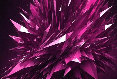 The primary subject of the image is a large, pink, three-dimensional structure that resembles a crystal or a cluster of glass. The setting is a dark background, which contrasts with the vibrant pink color of the structure. The visual style is a digital art or illustration, as the image is composed of multiple layers and textures. The colors and mood of the image are predominantly pink, creating a sense of warmth and elegance.