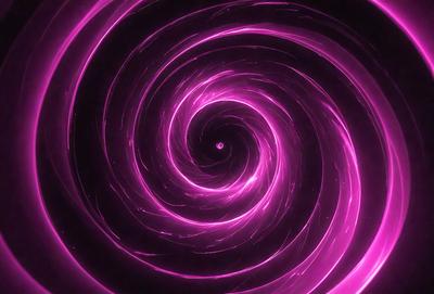 The primary subject of the image is a spiral pattern, which is the main object, scene, or focus of the image. The spiral pattern is set against a purple background, creating a visually striking and vibrant scene. The visual style of the image is a combination of photo and digital art, as it appears to be a close-up of a spiral pattern, possibly created using a digital art tool. The dominant colors in the image are purple and pink, giving the scene a lively and energetic atmosphere.