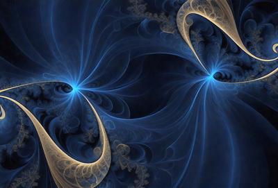 The primary subject of the image is a blue and yellow spiral pattern, which appears to be a digital art or illustration. The setting is a blue background, and the visual style suggests that it is a digital artwork. The dominant colors are blue and yellow, creating a vibrant and lively atmosphere.