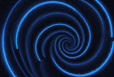 The primary subject of the image is a spiral pattern, which is a blue and white design. The setting is a dark background, which contrasts with the spiral pattern. The visual style appears to be a digital art or illustration, as the spiral pattern is created using a computer or digital device. The colors and mood of the image are predominantly blue and white, giving it a clean and modern appearance.