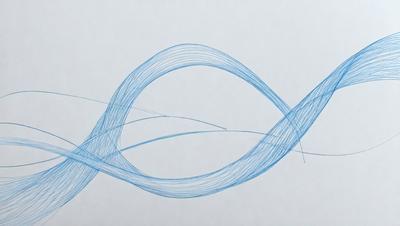The primary subject of the image is a blue line drawing of a spiral or a circle. The setting is a white background, which provides a clean and uncluttered appearance. The visual style is a combination of digital art and illustration, as the blue line is drawn with precision and attention to detail. The colors and mood of the image are predominantly blue, creating a calm and serene atmosphere.