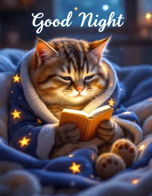 The primary subject of the image is a cat, which is wearing a sweater and appears to be reading a book. The cat is sitting on a bed, which serves as the setting for the scene. The visual style of the image is a combination of photo and digital art, creating a whimsical and playful atmosphere. The dominant colors in the image are orange and blue, which are visible in the cat's sweater and the bed's surface.