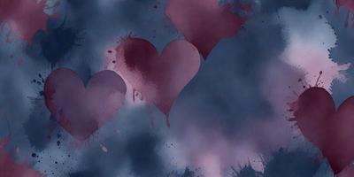 The primary subject of the image is a heart-shaped design, which is painted in red and purple colors. The heart is surrounded by a cloudy background, giving the scene a somewhat moody atmosphere. The visual style of the image is a combination of digital art and illustration, as it appears to be a digital painting. The colors and mood of the image are predominantly purple and red, creating a sense of warmth and passion.