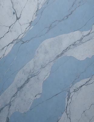 The primary subject of the image is a marble wall with a blue tint. The setting is a room with a blue-tinted marble wall, which serves as the background. The visual style is a close-up of the marble wall, showcasing its texture and pattern. The colors and mood of the image are predominantly blue, creating a calm and serene atmosphere.