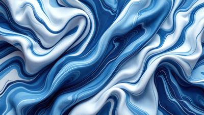 The primary subject of the image is a blue and white patterned fabric. The setting is a blue background, and the visual style appears to be a digital art or illustration. The dominant colors are blue and white, creating a calm and soothing atmosphere.