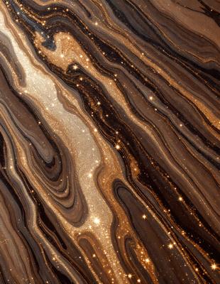 The primary subject of the image is a close-up of a marble surface with a pattern of swirls and sparkling lights. The setting is a dark room, and the visual style appears to be a combination of a photo and digital art. The colors and mood of the image are predominantly dark, with the sparkling lights adding a touch of brightness and interest to the scene.