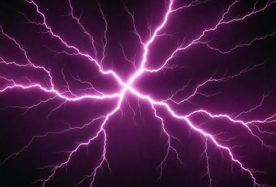 The primary subject of the image is a purple lightning bolt, which is the main object, scene, or focus of the image. The setting or background is a dark sky, and the visual style appears to be a photo. The dominant colors in the image are purple and black, creating a dramatic and intense atmosphere.