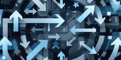 The primary subject of the image is a blue and white pattern of arrows, which are the main objects in the scene. The setting is a dark background, which contrasts with the bright blue and white arrows. The visual style is a combination of digital art and illustration, creating a unique and eye-catching design. The colors and mood of the image are predominantly blue and white, giving it a clean and modern appearance.