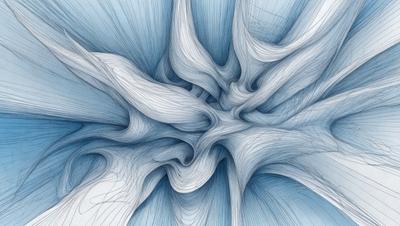 The primary subject of the image is a blue and white swirling pattern, which appears to be a digital art or illustration. The setting is a blue background, and the visual style suggests that it is a digital artwork or a drawing. The colors and mood of the image are predominantly blue and white, creating a sense of calmness and tranquility.