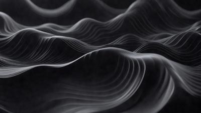 The primary subject of the image is a black and white photo of a wave. The setting is a dark background, and the visual style is a close-up of the wave. The dominant colors are black and white, creating a moody atmosphere.