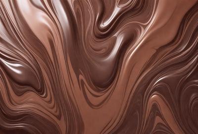 The primary subject of the image is a close-up of a chocolate-covered cake. The cake is decorated with swirls and patterns, giving it an artistic and visually appealing appearance. The setting is a table, and the visual style is a close-up of the cake, emphasizing its details and texture. The colors and mood of the image are predominantly brown and rich, creating a warm and inviting atmosphere.