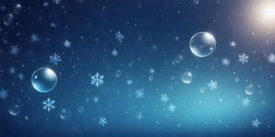 The primary subject of the image is a snowy scene with a blue background. The setting appears to be a nighttime sky, and the visual style is a digital art or illustration. The dominant colors are blue and white, creating a serene and peaceful atmosphere. The image features a large number of snowflakes floating in the air, adding to the overall beauty and tranquility of the scene.