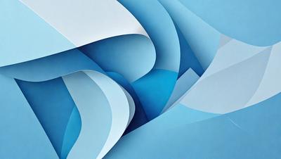 The primary subject of the image is a blue and white abstract art piece. The setting is a blue background, and the visual style is a digital art or illustration. The dominant colors are blue and white, creating a calm and serene atmosphere.