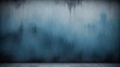 The primary subject of the image is a blue wall with a gray background. The setting is a room with a wooden floor. The visual style is a photo, and the dominant colors are blue and gray. The overall atmosphere is calm and serene.