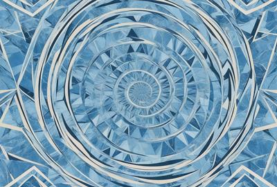 The primary subject of the image is a blue spiral pattern, which appears to be a part of a larger design. The setting is a blue background, and the visual style is a combination of digital art and illustration. The dominant colors in the image are blue and white, creating a calm and serene atmosphere.