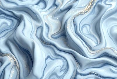 The primary subject of the image is a blue fabric with a pattern of gold glitter. The setting is a close-up of the fabric, showcasing its intricate design. The visual style is a combination of digital art and illustration, creating a unique and eye-catching pattern. The dominant colors are blue and gold, giving the fabric a luxurious and elegant appearance.