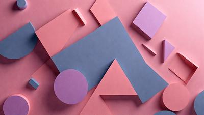 The primary subject of the image is a collection of various shapes and colors, including pink, blue, and purple. These shapes are arranged on a pink surface, creating a visually appealing and colorful display. The setting appears to be a creative workspace or a playful environment, as the shapes are arranged in a way that suggests they might be used for artistic purposes or as decorative elements. The visual style of the image is a combination of digital art and illustration, as the shapes are carefully crafted and arranged to create a cohesive and eye-catching design. The colors and mood of the image are vibrant and lively, with the pink surface adding a touch of warmth and playfulness to the overall atmosphere.