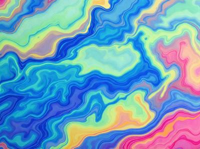 The primary subject of the image is a colorful, swirling pattern that resembles a kaleidoscope. The setting is a blue and pink background, which adds to the vibrant and lively atmosphere of the scene. The visual style of the image is a combination of digital art and illustration, creating a unique and eye-catching design. The dominant colors in the image are blue, pink, and yellow, which contribute to the overall cheerful and energetic mood of the scene.