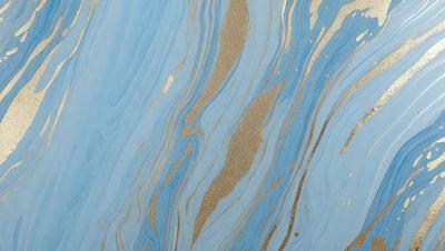 The primary subject of the image is a blue and gold swirling pattern, which appears to be a painting or a digital artwork. The setting is a blue background, and the visual style is a combination of photo and digital art. The colors and mood of the image are predominantly blue and gold, creating a sense of depth and richness.