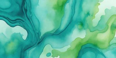 The primary subject of the image is a painting of a blue and green water-like scene. The setting is a water-based environment, and the visual style appears to be a digital art or illustration. The dominant colors in the painting are blue and green, creating a serene and calming atmosphere.