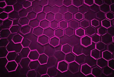 The primary subject of the image is a close-up of a purple hexagonal pattern. The setting is a purple background, which creates a visually striking contrast with the hexagonal pattern. The visual style appears to be a digital art or illustration, as the hexagons are well-defined and the overall composition is clean and organized. The dominant colors in the image are purple and pink, giving the scene a vibrant and lively atmosphere.