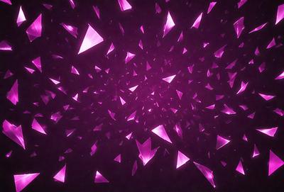 The primary subject of the image is a purple background with a pattern of pink triangles. The setting appears to be a dark room, and the visual style is a combination of digital art and illustration. The dominant colors are purple and pink, creating a mood of calmness and tranquility.