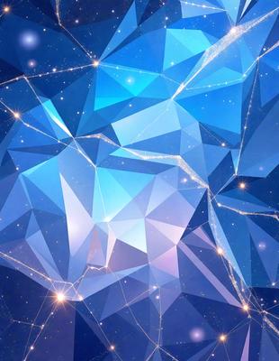 The primary subject of the image is a blue and white geometric pattern, which appears to be a digital art or illustration. The setting is a blue background, and the visual style is a combination of digital art and illustration. The dominant colors are blue and white, creating a calm and serene atmosphere.