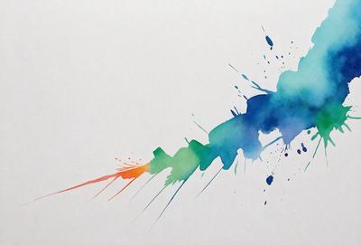 The primary subject of the image is a painting or drawing of a blue and orange splash. The setting is a white background, and the visual style appears to be a digital art or illustration. The dominant colors in the image are blue and orange, creating a vibrant and energetic atmosphere.