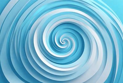 The primary subject of the image is a spiral pattern, which is a blue and white design. The setting is a blue and white background, and the visual style is a digital art or illustration. The dominant colors are blue and white, creating a calm and soothing atmosphere.
