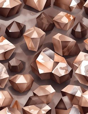 The primary subject of the image is a collection of brown and white geometric shapes, which are arranged in a pattern. The setting is a marbled surface, and the visual style appears to be a combination of digital art and illustration. The dominant colors in the image are brown and white, creating a warm and earthy atmosphere.