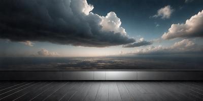 The primary subject of the image is a large window with a view of the sky. The setting is an outdoor view of the sky, with clouds visible in the background. The visual style is a photo, capturing the beauty of the sky and clouds. The colors and mood of the image are predominantly dark, with the clouds and sky creating a dramatic and moody atmosphere.