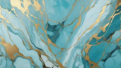 The primary subject of the image is a blue and gold marbled tile. The setting is a bathroom, with the tile covering the walls and floor. The visual style is a close-up of the tile, showcasing its intricate design. The dominant colors are blue and gold, creating a luxurious and elegant atmosphere.