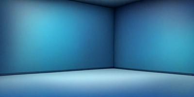 The primary subject of the image is a large, empty room with a blue wall. The setting is a room with a blue wall, and the visual style is a photo. The colors and mood of the image are predominantly blue, creating a calm and serene atmosphere.