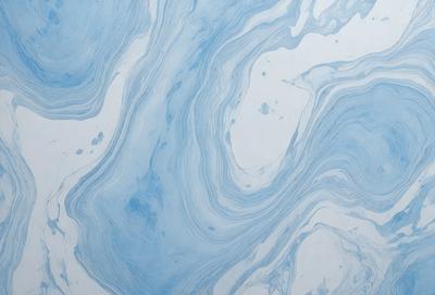 The primary subject of the image is a blue and white swirling pattern, which appears to be a painting or a digital artwork. The setting is a white background, which provides a clean and minimalist appearance. The visual style is a combination of painting and digital art, creating a unique and artistic representation of the swirling pattern. The dominant colors are blue and white, which evoke a sense of calmness and tranquility.