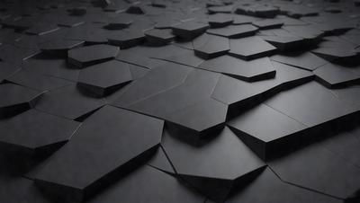 The primary subject of the image is a black and white patterned surface, which appears to be a textured wall or a black and white tile. The setting is a dark room, and the visual style is a close-up of the patterned surface. The colors and mood of the image are predominantly black and white, creating a stark and minimalist atmosphere.