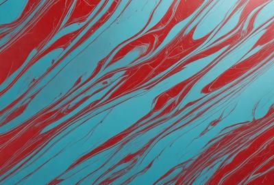 The primary subject of the image is a red and blue swirling pattern, which appears to be a painting or a digital artwork. The setting is a blue background, and the visual style suggests that it is a digital art or a painting. The dominant colors in the image are red and blue, creating a vibrant and energetic atmosphere.