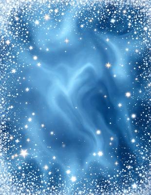 The primary subject of the image is a blue starry sky filled with stars. The setting is a nighttime sky, and the visual style is a digital art or illustration. The dominant colors are blue and white, creating a serene and peaceful atmosphere.