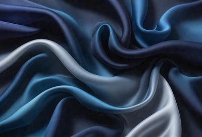 The primary subject of the image is a blue and white fabric, which is the main object, scene, or focus of the image. The setting is a dark background, which contrasts with the blue and white fabric. The visual style is a digital art, illustration, or drawing, as the fabric appears to be a digital representation of a woven material. The colors and mood of the image are predominantly blue and white, creating a calm and serene atmosphere.